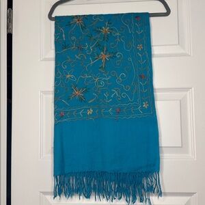 Turquoise Embroidered Scarf/Throw